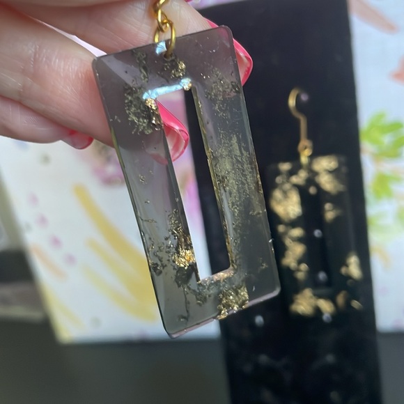Handmade black with gold speckles earrings - Picture 3 of 3